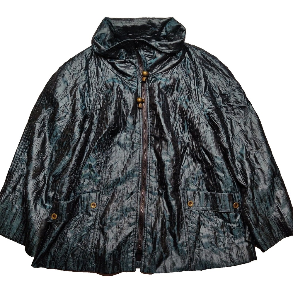 WindRidge Cheryl‎ Nash Women Medium Green Marble Cowl Neck Lined Zip Jacket USA